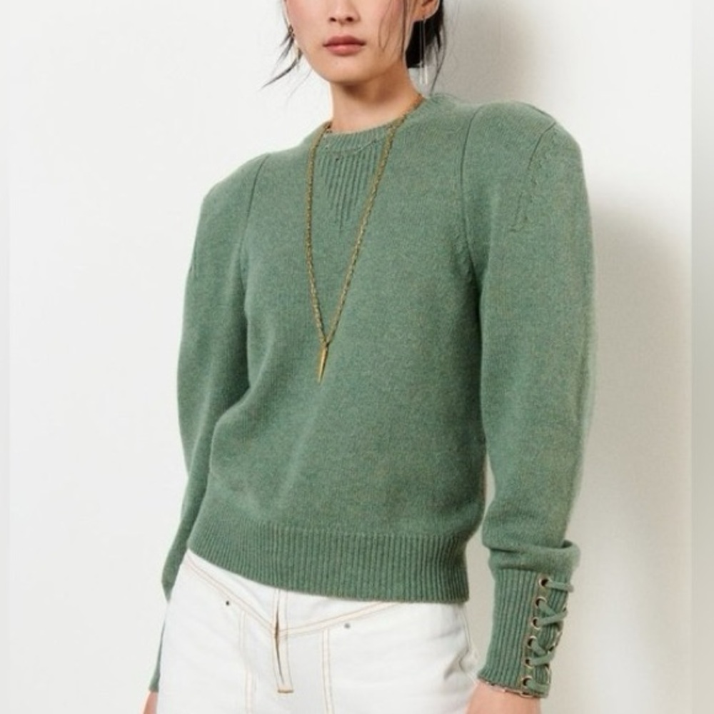 BA&SH Keane Wool Blend Long Sleeve Knit Sweater Top in Kaki Women's Size 4